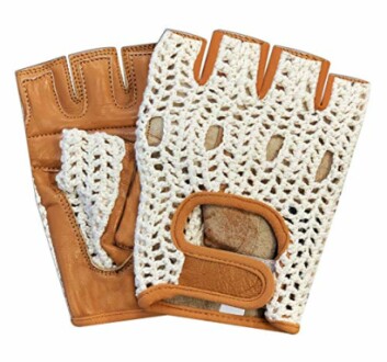 Real Soft Leather Crochet Net Fingerless Gloves